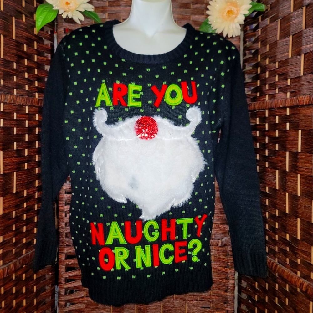 Unisex Ugly Christmas Sweater “Are You Naughty Or Nice” Black Grinch